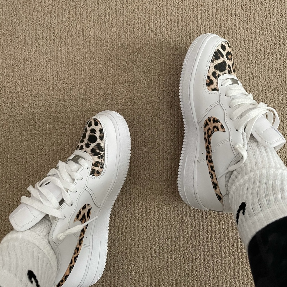 Nike AF1 Women's White Sneakers with Leopard Print Accents